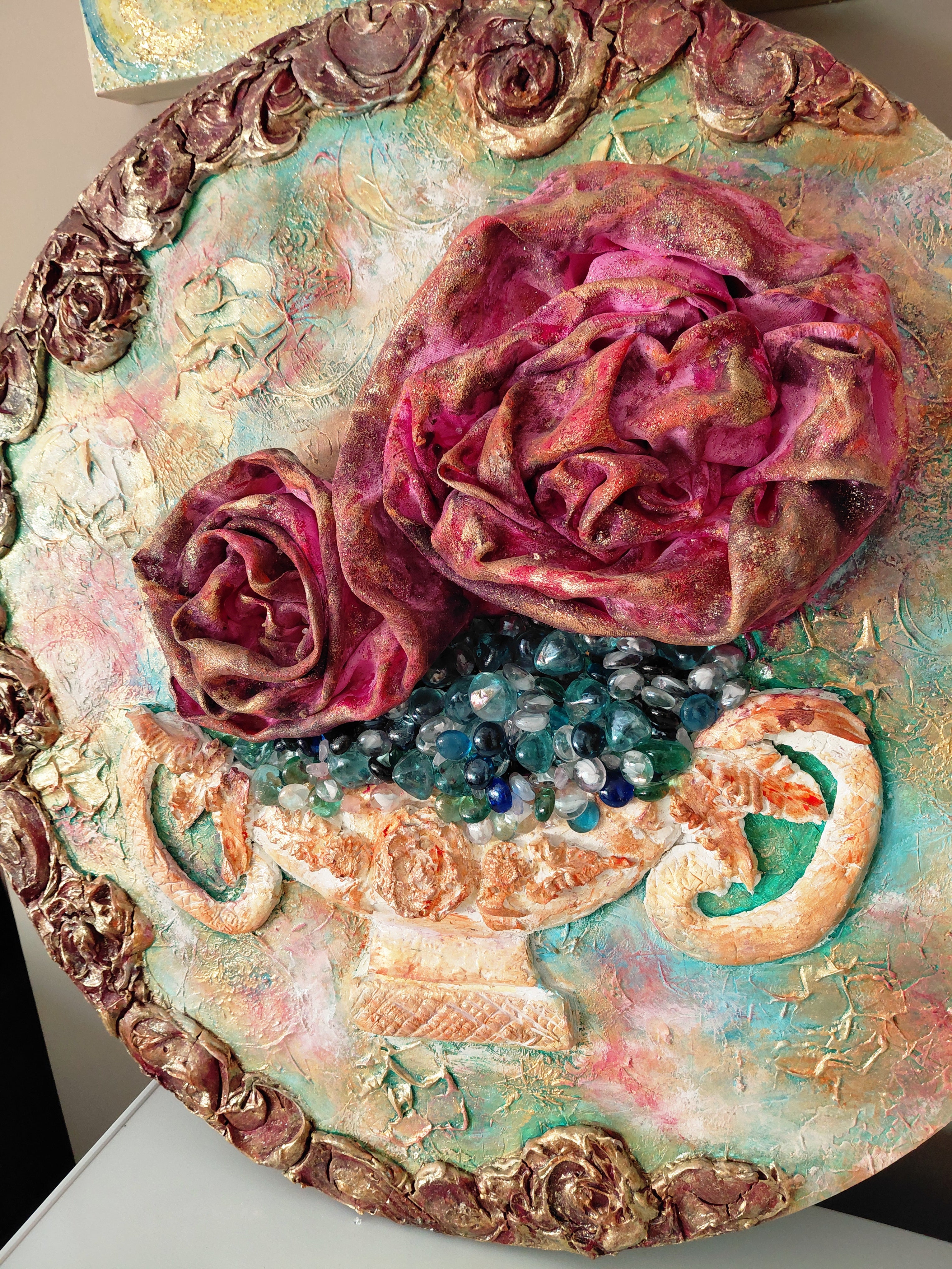 3D Painting Panel "Roses in a Vase"