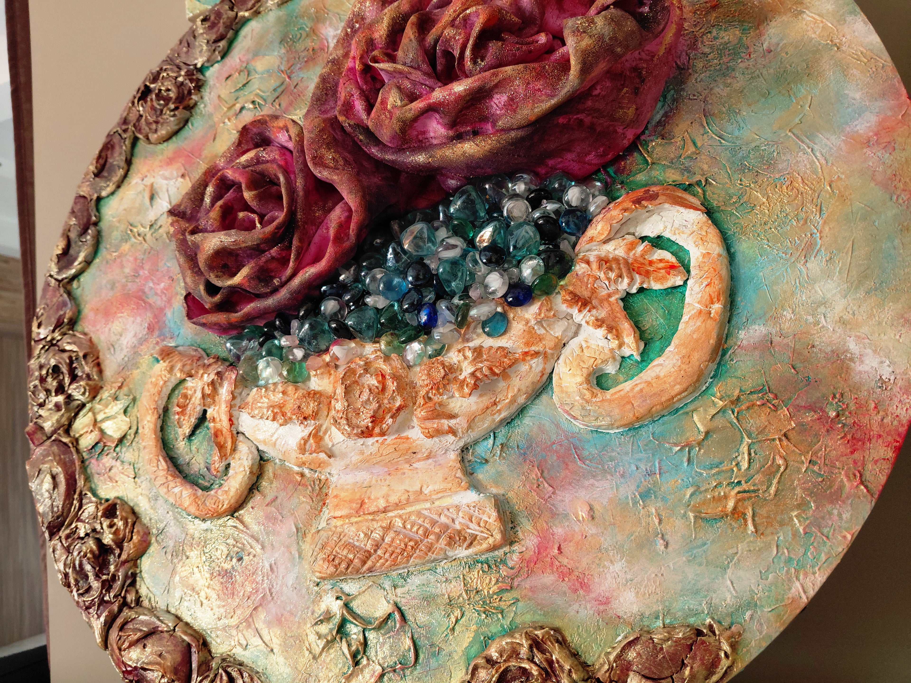 3D Painting Panel "Roses in a Vase"
